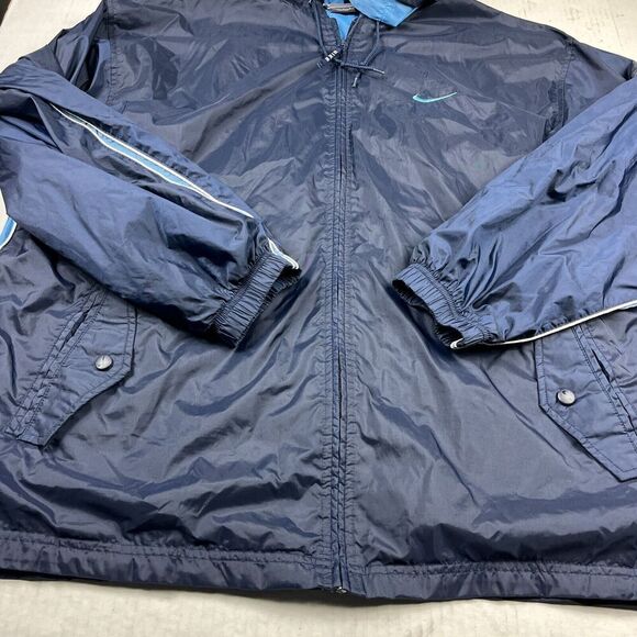 Nike Mens Zip Up Track Jacket Blue Hooded Training Retro Windbreaker Size LARGE - Picture 2 of 11